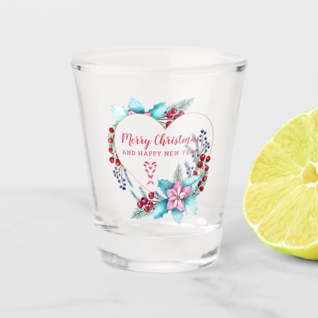Copo De Shot Watercolor Wreath & Candy Cane de Natal (Frente)
