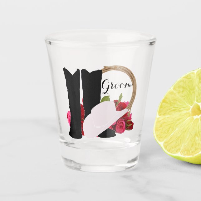 Copo De Shot Western Wedding Cowboy Boots Hat Rosa Ground (Frente)