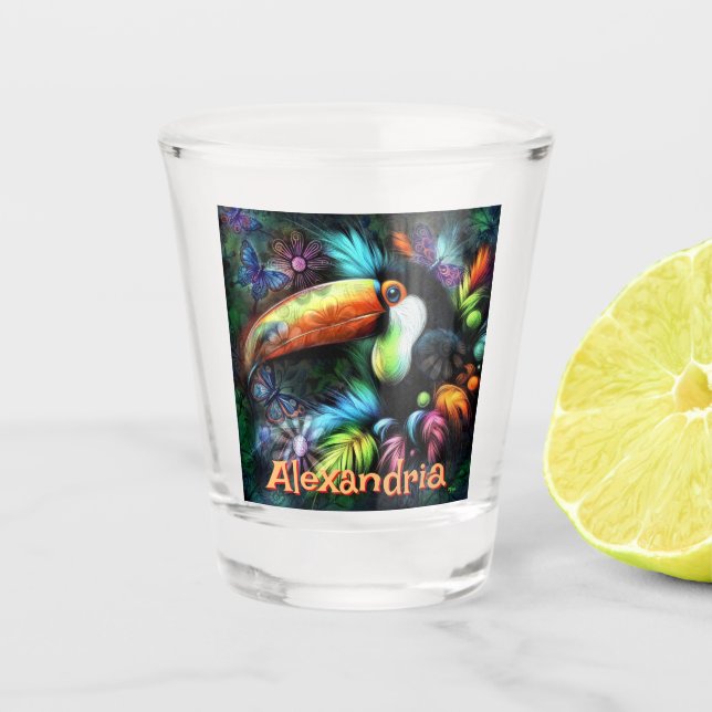 Copo De Shot Whimsical Abstract Toucan Bird Personalized (Frente)