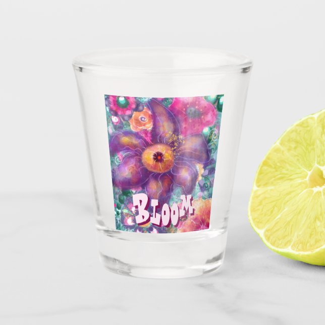 Copo De Shot Whimsical Floral Abstract Art Teal Personalized  (Frente)