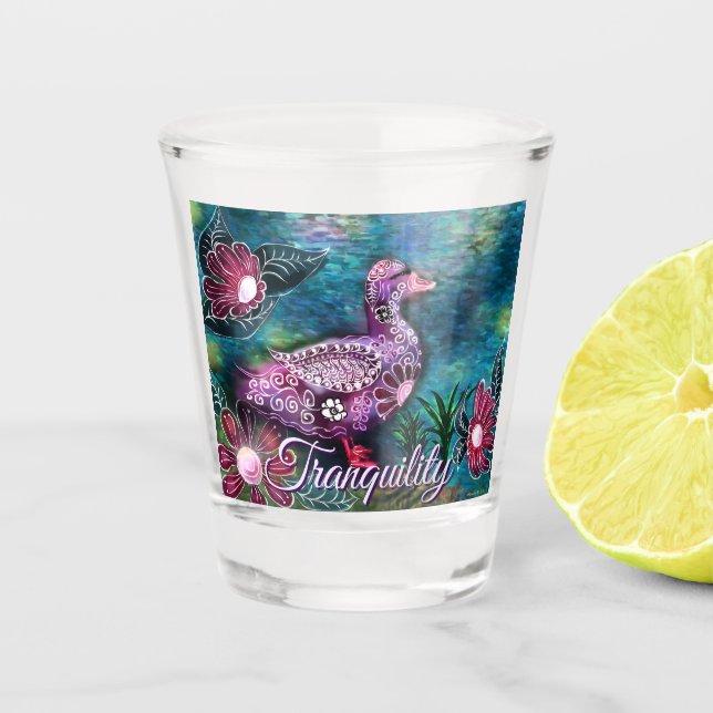Copo De Shot Whimsical Floral Duck Purple Teal Personalized (Frente)