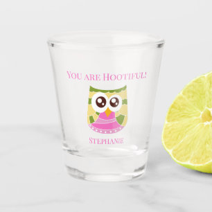 Copo De Shot Whimsical Owl Lover é "Você está 'Hootiful'"