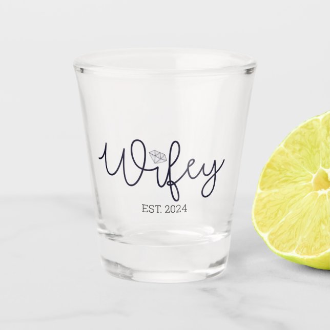 Copo De Shot Wifey Modern Typografia Esposa Sra. Wedding Hers (Frente)