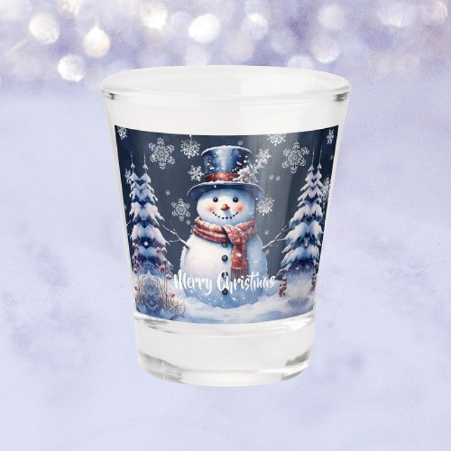 Copo De Shot Winter Forest Snowman Natal (Winter Forest Snowman Christmas Shot Glass)
