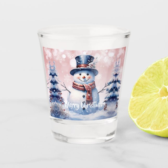 Copo De Shot Winter Forest Snowman Natal | Cor de Rosa (Frente)