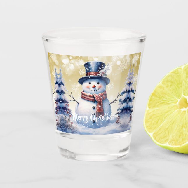 Copo De Shot Winter Forest Snowman Natal | DOURADO (Frente)