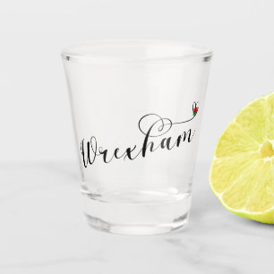 Copo De Shot Wrexham Script Font, Welsh Flag Em Coração