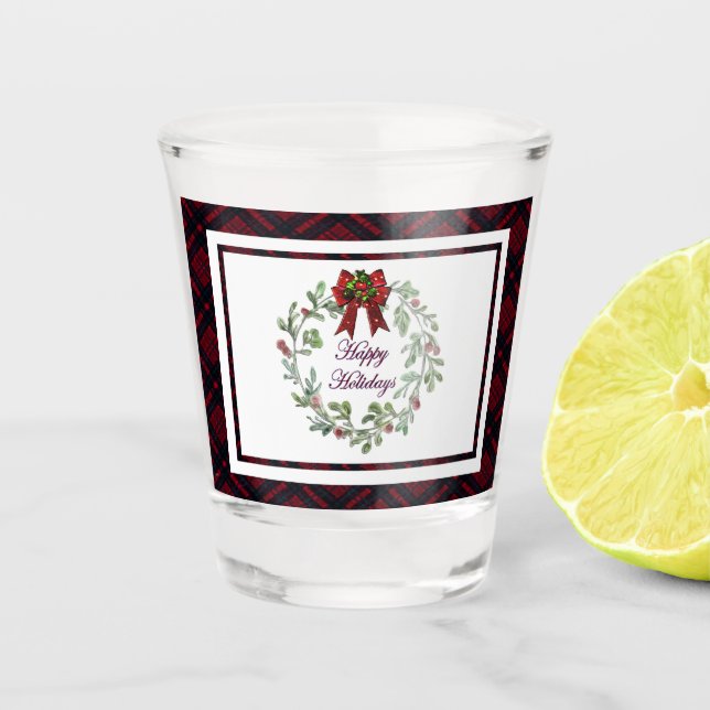 Copo De Shot Xadrez Vermelha Feliz Feriados (Frente)