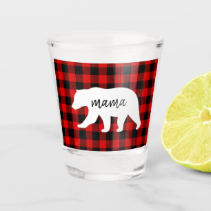 Copo De Shot Xadrez Vermelha Moderna E Urso Branco
