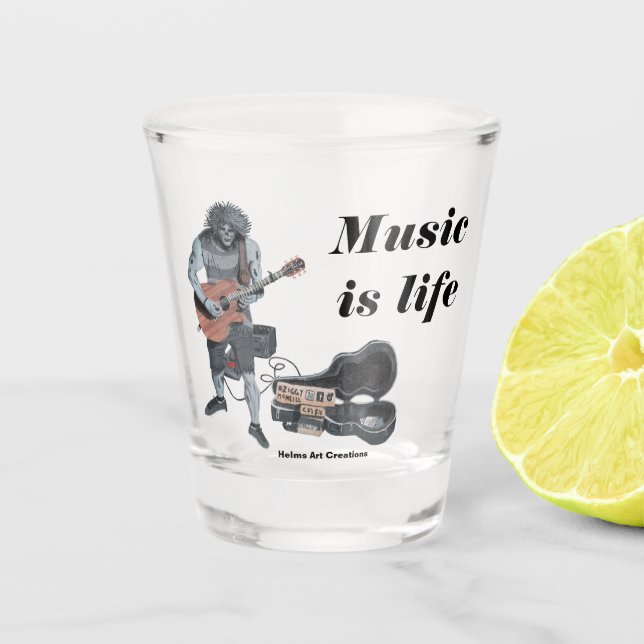 Copo De Shot Zombie Guitar Rock Musical Fantasy Art Shot Glass (Frente)