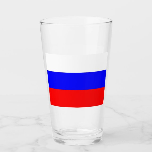 Copo de vidro Patriótico com bandeira da Rússia (Frente)