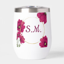 Copo de Vinho com Círculo Dourado e Floral Rosa