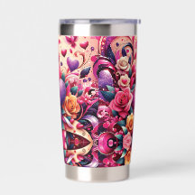 Copo Envolto em Coração Floral Romântico – 20 oz
