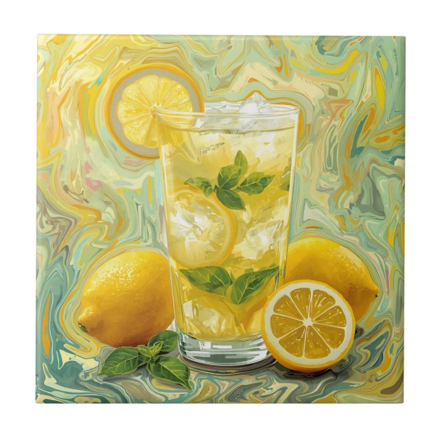 Copo Fresco de Limonada e Limões Arte Abstrata  (Frente)
