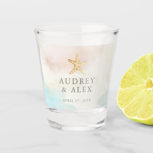 Copo para shot de casamento com estrela-do-mar tem (Frente)
