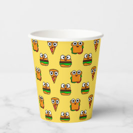 copos de papel amarelos com comida rápida e colori