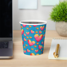 Copos de Papel Corações Aquarela Multicoloridos