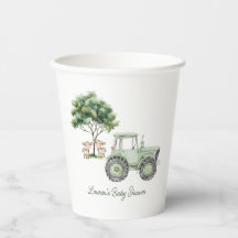 Copos de Papel Fazenda Trator Verde Aquarela