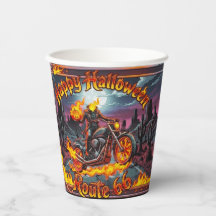 Copos de papel Feliz Halloween Rota 66 Motociclist