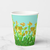 Copos de Papel Florais Abstratos Verde e Dourado