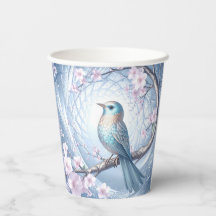 Copos de Papel Floral Blue Bird