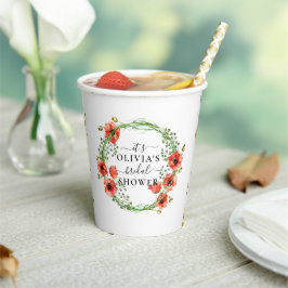 Copos de Papel para Chá de Noiva com Papoulas Verm