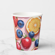 Copos de papel tema de frutas fofos