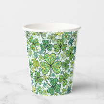 Copos de Papel Trevo de Três Folhas Azul Verde