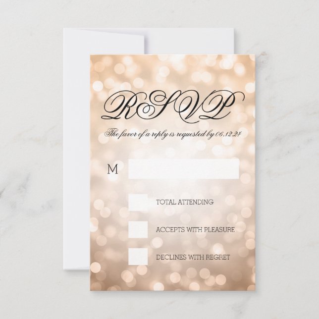 Copper Bokeh Lights Elegant Wedding RSVP (Frente)
