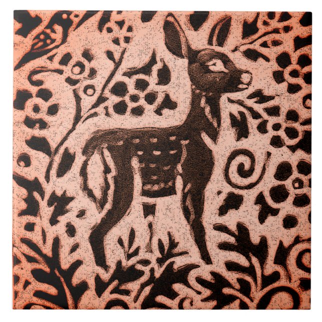 Copper Brown Woodland Fawn Deer Floral Fall Trivet (Frente)