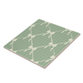 Coquette Bows Gingham Pattern Cream Sage Green 