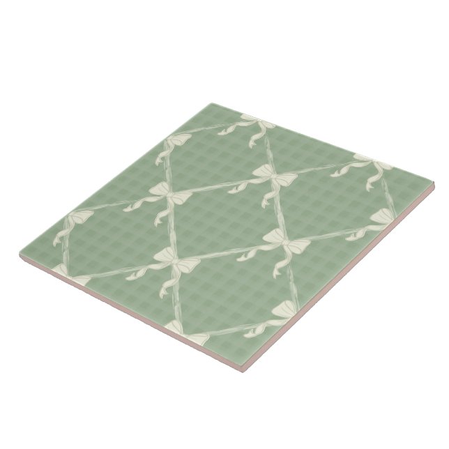 Coquette Bows Gingham Pattern Cream Sage Green  (Lateral)