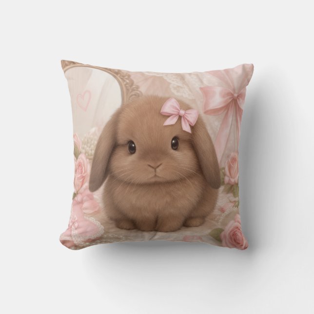 coquette coelhinho almofada de lançamento laço ros (Frente)