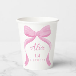 Coquette Pink Bow First Birthday Paper Cups
