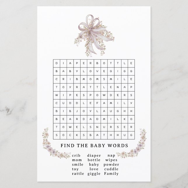 Coquette purple bow baby shower game (Frente)