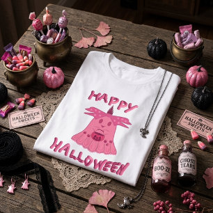 Coquette Rosa Fantasma Feliz Halloween Arte Digita