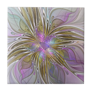 Cor Abstrata Floral Colorida Com Rosa & Dourado