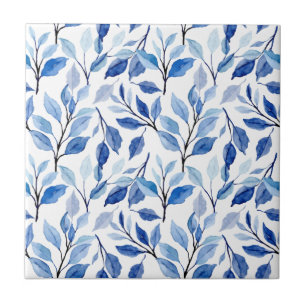 Cor Aquarela Folhas Onduladas Azul Mosaico Arte Re