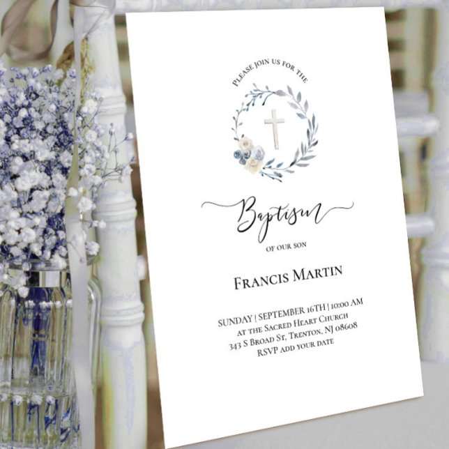 cor azul poeirenta, aquarela batismo Convite (Criador carregado)