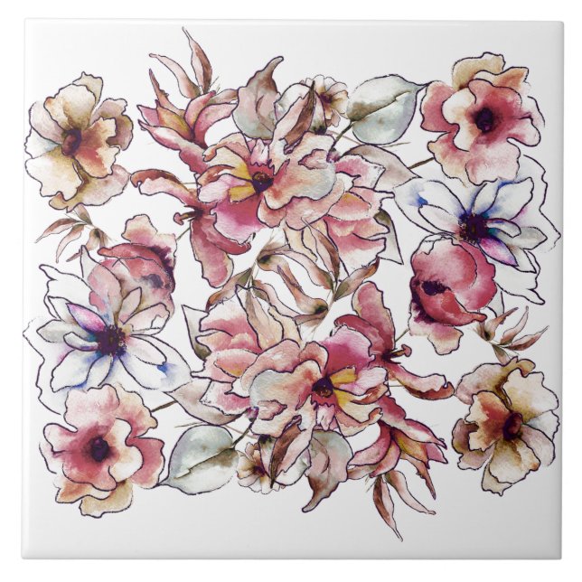 Cor da Água Floral Azul, Rosa e Rosa (Frente)