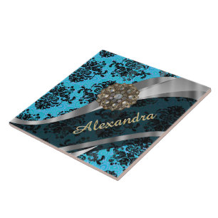 Cor damasco azul bonito personalizada