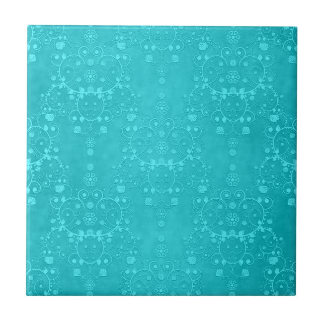 Cor damasco de Aqua Teal Turquoise Brilhante (Frente)
