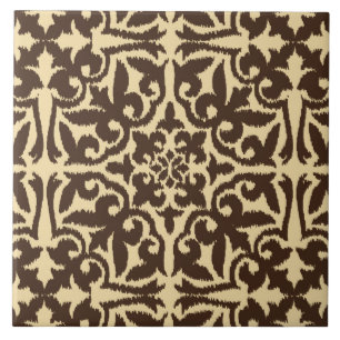Cor damasco de Ikat - castanho chocolate e Tan