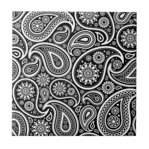 Cor damasco de Paisley de Vintagem Preta e Branca