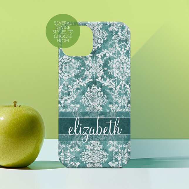 Cor damasco de safra com Término Grungy (Personalized Phone Case with Custom Photos Text - Choose a Device Style)