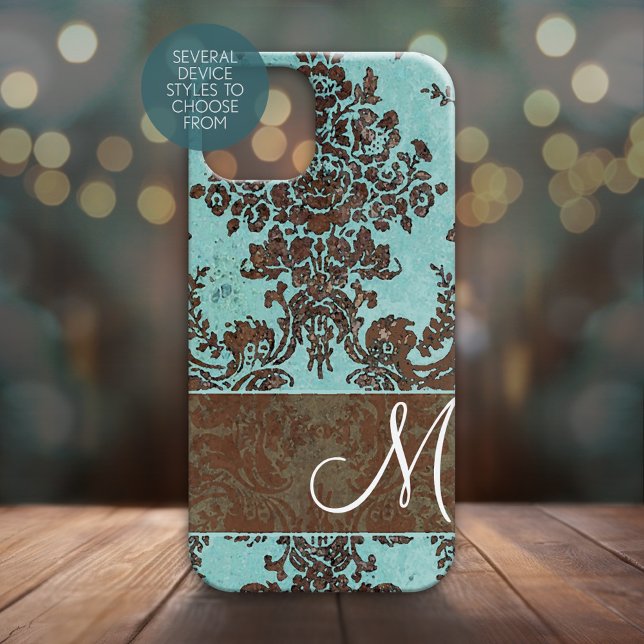 Cor damasco de vinheta com monograma (Personalized Phone Case with Monogram)