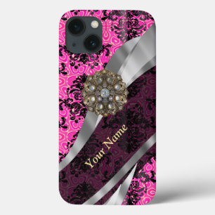 Cor damasco de vinheta rosa personalizada