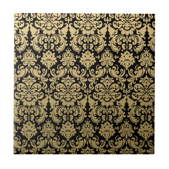 Cor damasco elegante Dourado e preta (Frente)