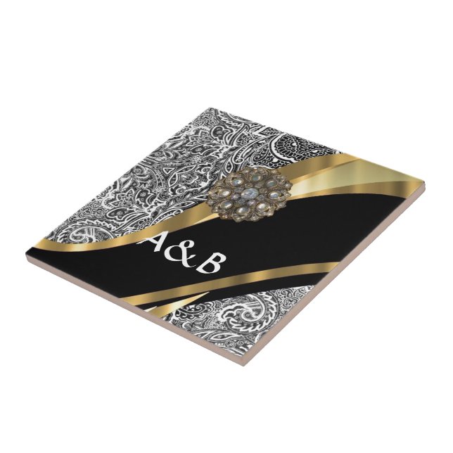 Cor damasco floral preto e branco (Lateral)