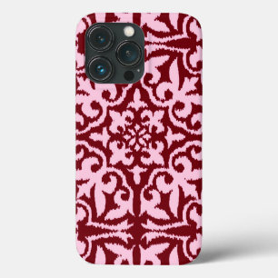 Cor damasco Ikat - Borgonha e Rosa
